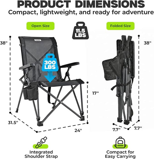 Alvantor® Camping Chair 2 Pack, Full Mesh Folding Beach Chair Breathable High Back Portable Lawn Chair for Outdoor, Armrest, Cup Holder, Easy Use Seat for Travel, Sports Event, 24"x31"x38"