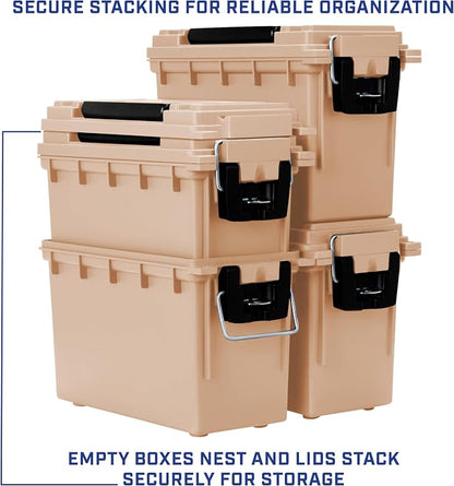 Sheffield Ammo Box Made in USA, Stackable Lockable Ammo Storage Box, Tan | Lockable Storage Box, Water and Dust Resistant Dry Box, Secures Hunting Gear, Gun Accessories, Supplies, and Bullets