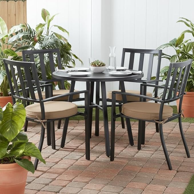 Set of 2 Outdoor 18 inch Round Patio Dining Chair Pads – Comfortable Fiber-Filled Seat Cushions with Ties, Reversible Polyester Fabric - Coronado