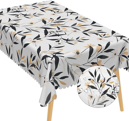 Floral Rectangular Tablecloth Black and Yellow Leaves Flowers Table Cloth Perfect for Spring Home Decor 70x140 Inch Botanical Waterproof Resistant Table Cover for Kitchen Dining Room