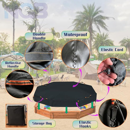 Octagonal Sandbox Cover, Windproof and Dustproof with Adjustable Hook and Loop for Stabilization, 420D Waterproof Oxford Fabric, Protect Outdoor Garden Kids Sandbox Sand and Toys (Black, 84"X78"X9"