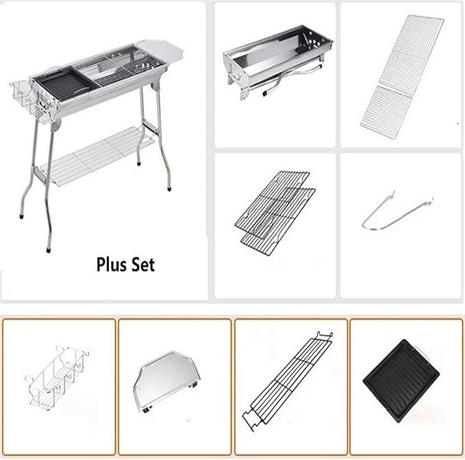 Outdoor Stainless Folding BBQ Grills Picnic Barbecue Rack Grill Charcoal Stove Picnic Accessories Suitable for 3 6 Person Silver BBQ Grill