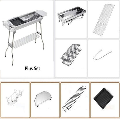 Outdoor Stainless Folding BBQ Grills Picnic Barbecue Rack Grill Charcoal Stove Picnic Accessories Suitable for 3 6 Person Silver BBQ Grill
