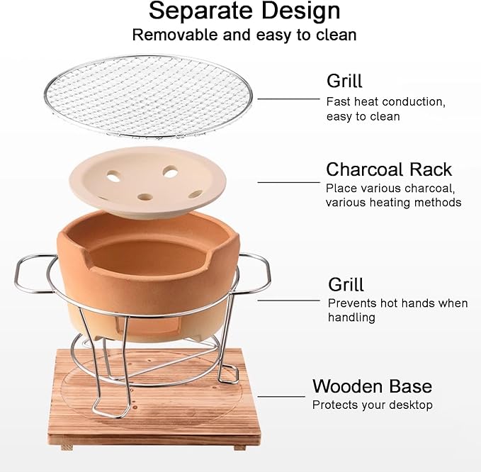 Portable Charcoal Grill Small Clay Stove with Detachable Design Ideal for Outdoor Cooking and Grilling Perfect for Camping and Picnics