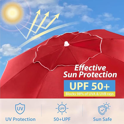 AMMSUN Shade Umbrella, Premium Portable Umbrella with Stand, 6.5ft Lightweight Free Standing Canopy for Sporting Games, Adjustable Instant Sun Protection and Easy to Carry, Red
