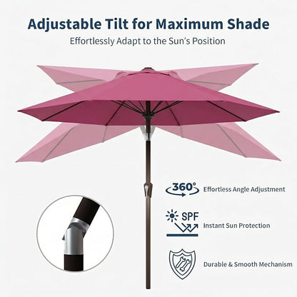 9FT Patio Umbrella Outdoor Table Umbrella w/Push Button Tilt and Crank, 8 Sturdy Ribs, UV Resistant Waterproof Market Umbrella for Pool, Deck, Backyard, Garden, Rose Pink