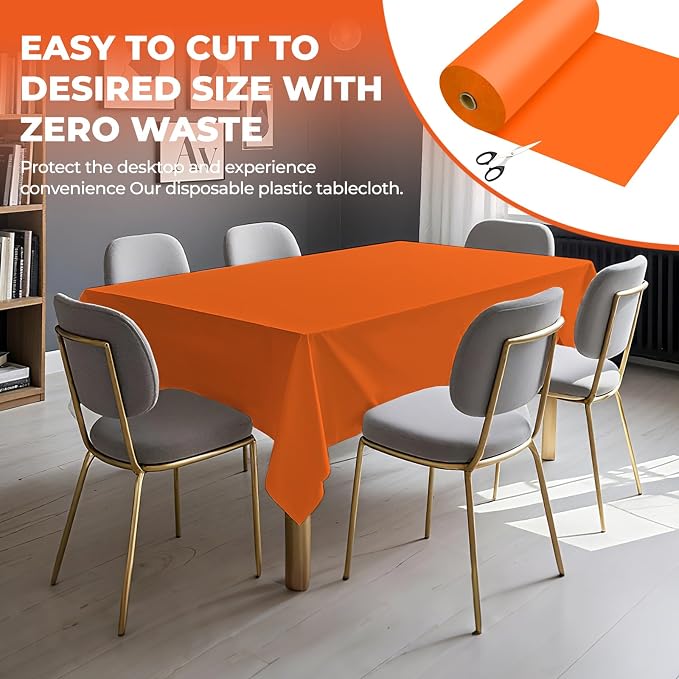54 Inch X 300 Feet Plastic Table Cover Roll Premium Disposable Plastic Tablecloth for All Type/Shape Tables | Picnic, Party, Banquet, Birthdays, Weddings (Orange, 54 Inch X 300 Feet)