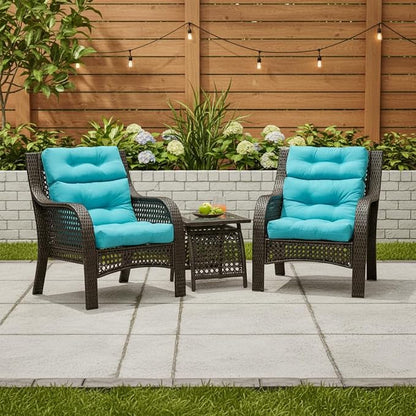Outdoor Tufted High-Back Chair Cushions, One-Piece Hinged Seat and Back Design, Reversible with 4 Ties, Durable Polyester Fabric, Recycled Fiber Fill - Set of 2, Teal