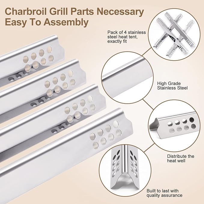 Criditpid Grill Replacement Parts for Charbroil 4 Burner 463242716 463257520 463242715 463245518 463276016 Models, Stainless Steel Grill Burners, Heat Plate Shields, Crossover Tubes and Ignitors.