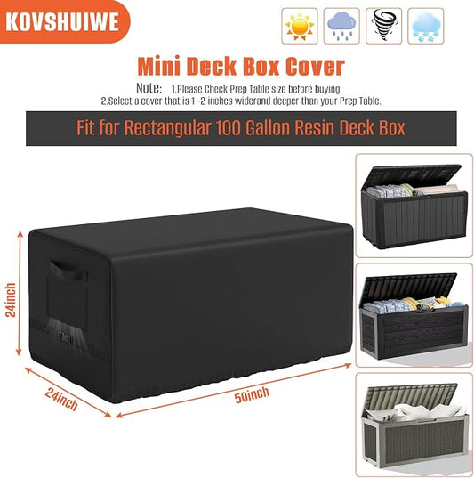 Kovshuiwe Deck Box Cover 50" L x 24" W x 24" H, 600D Oxford Cloth | 100 Gallon Deck Storage Box Bin Cover Keeping for Rectangular Resin Storage Box, Patio Bin Container Boxes Covers, Black