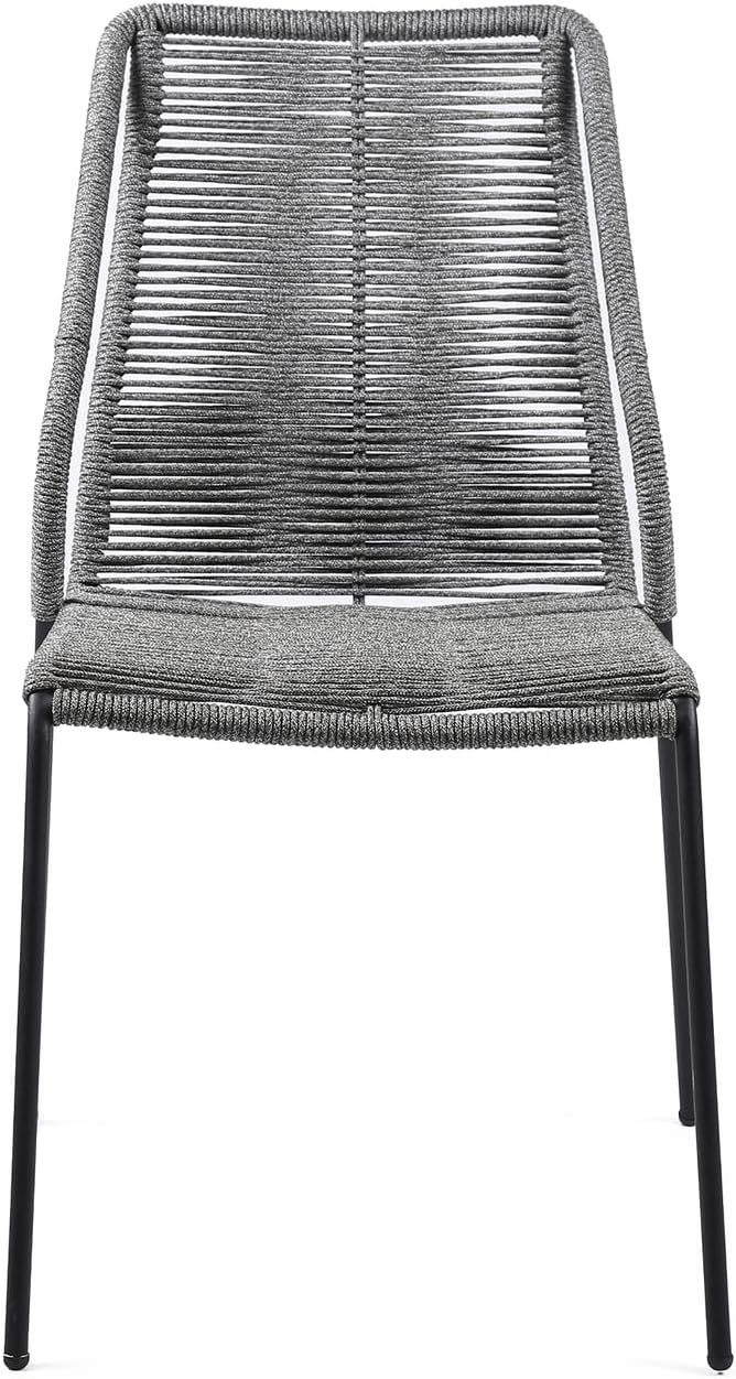 Armen Living Clip Modern Indoor Outdoor Patio Stackable Steel Dining Chair with Grey Rope - Set of 2