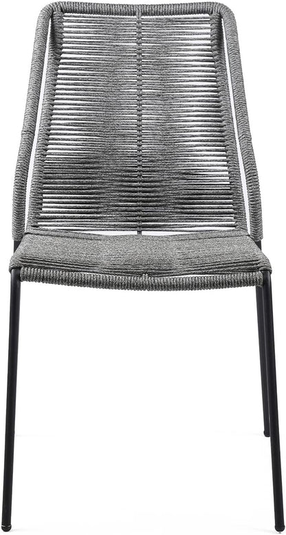 Armen Living Clip Modern Indoor Outdoor Patio Stackable Steel Dining Chair with Grey Rope - Set of 2