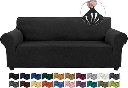 Asnomy Stretch Couch Covers for Sofa Washable, 3 Cushion Couch,Black | 1-Piece Sofa Covers(78"-94") 3-Seater Furniture Protector Soft Jacquard,Non-Slip Elastic Bottom For Dogs & Kids
