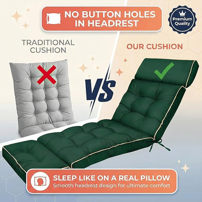 MAGIC ELEPHANT Chaise Lounge Cushion Outdoor, Memory Foam Patio Lounge Chair Cushion with Ties for Outdoor Furniture, 74 x 22 x 4 Inch (Green)