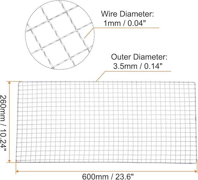HARFINGTON Square BBQ Grill Net 26x60cm Electroplated Stainless Steel Barbecue Mesh Mat for Baking Smoking Charcoal Grilling Roasting