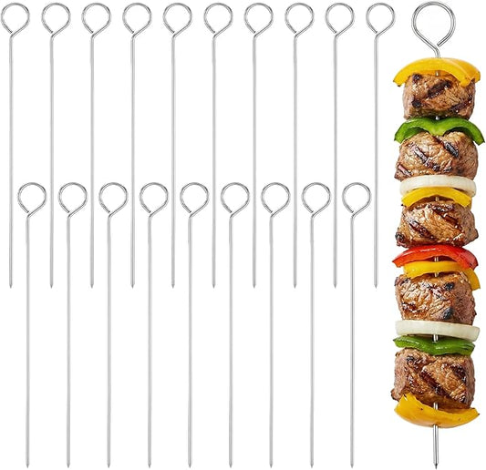 20 Pcs Metal Grill Skewers, 8 Inch Stainless Steel Kabob Skewers for Grilling, Reusable Kebab Skewer Metal BBQ Skewer for Kabobs Barbeque Chicken Fruit Vegetable Camping