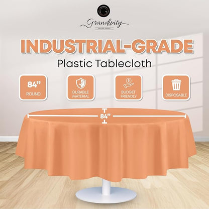 Grandipity Peach 12 Pack Premium Disposable Plastic Tablecloth 84" Inch Decorative Round Table Cover