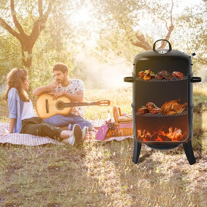 Outdoor Double-Layer Grill, Charcoal Wood Fired Braising & Smoking Stove,Portable Grill for Camping, Outdoor Cooking, Outdoor Kitchen, Patio, Garden