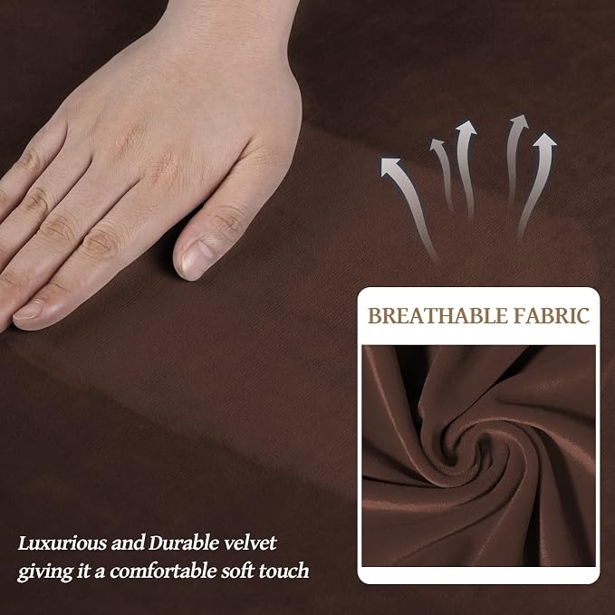 WEERRW Velvet Stretch 3 Pieces Couch Cover for Sofa Washable, Chocolate | Love Seat Couch Covers for 2 Cushion Couch Sofa Furniture Protector slipcoves with Elastic Bottom for Kids, Medium