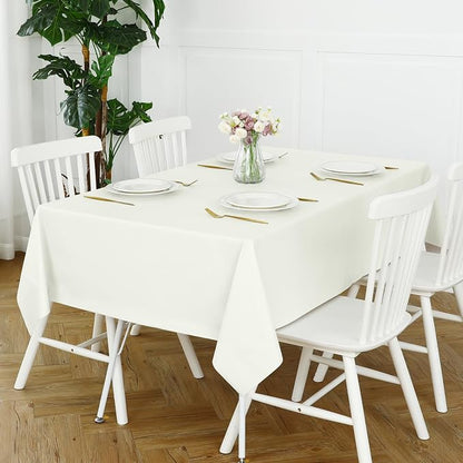 Romanstile 100% Waterproof PVC Tablecloth, Rectangle Oil Spill Proof Stain Resistant Vinyl Table Cloth, Wipe Clean Plastic Table Covers for Kitchen/Dining/Parties - 60 x 84 Inch, Ivory