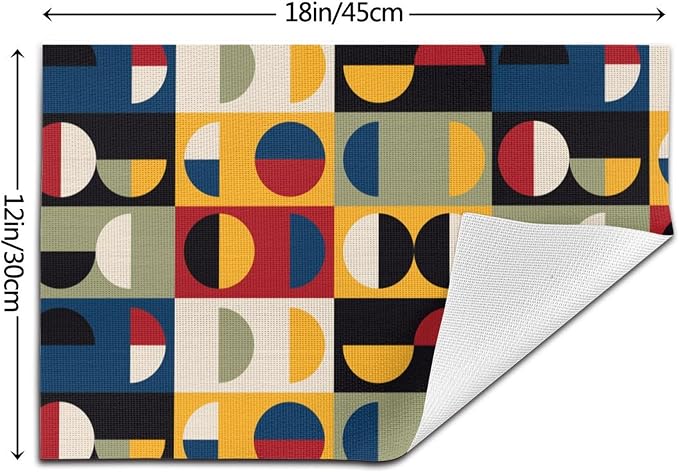 Retro Mid Century Modern Placemats Set of 4 Linen 12x18 Inch | Washable Non-Slip Heat-Resistant Decorative Kitchen Table Mats for Dining Outdoor Home Decor