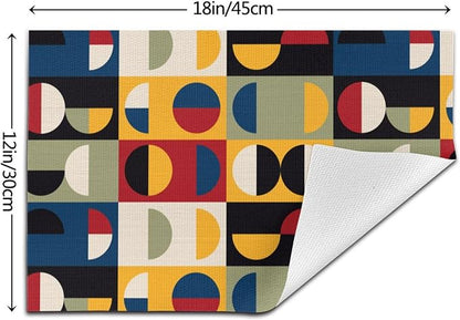 Retro Mid Century Modern Placemats Set of 4 Linen 12x18 Inch | Washable Non-Slip Heat-Resistant Decorative Kitchen Table Mats for Dining Outdoor Home Decor