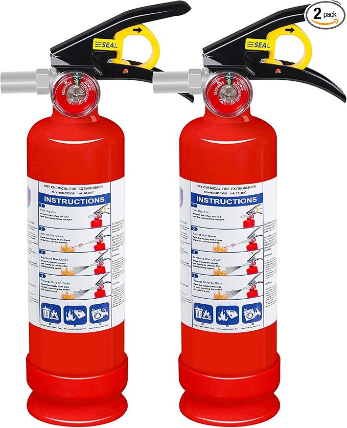 2-Pack ABC Dry Chemical Fire Extinguisher, 2.5 lb 1A:10B:C Fire Extinguisher for Home, Business, Boat, Truck, Quick Release Handle, Ideal for Electrical & Grease Fire Extinguisher