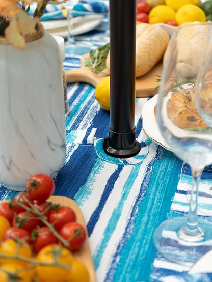 YiHomer Indoor Outdoor Tabletop for Spring Summer Decorations, Picnics and Dinner Parties - Stain and Water Resistant, Crayon Art (Ocean), Zipper Table Runner, 14 x 108 with Umbrella Hole