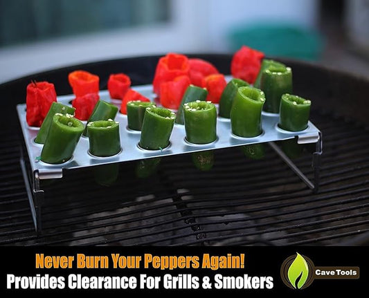 Cave Tools Jalapeno Corer Tool Grill Topper for Cooking Peppers, Chicken Legs & Wings or Chili - 24 Capacity Racks- BBQ Grill and Smoker Accessories, Dishwasher Safe