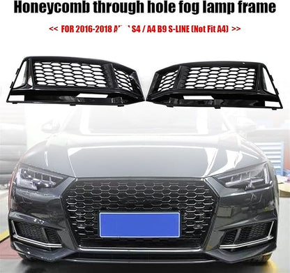Fog Lamps Cover Front Fog Light Grill S4 A4 B9 SLine for Gloss Black Honeycomb Style