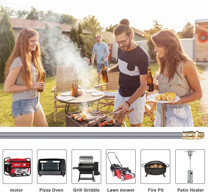12FT, 24FT, 36FT, 56FT 3/4" ID Natural Gas Hose with Quick Connect | 3/4" ID Natural Gas Hose with Quick Connect Fittings for NG/LP Propane Appliances, Grill,Patio Heaters,Generators