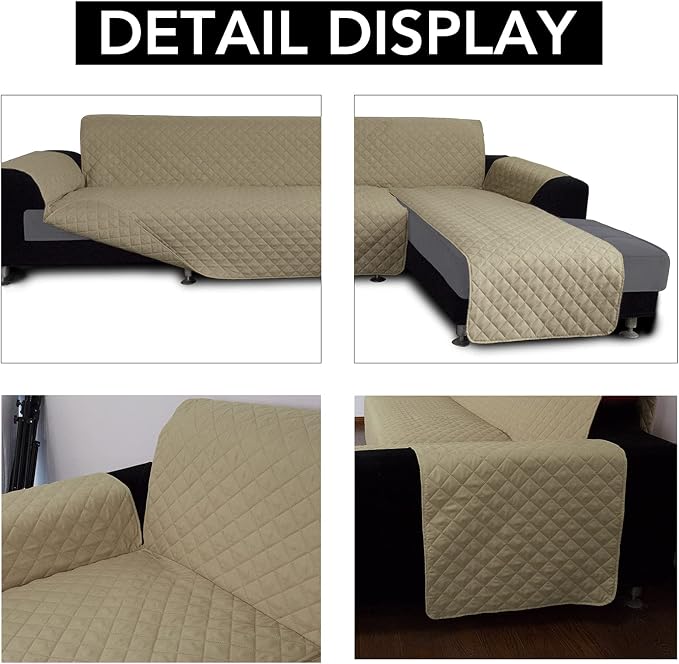 Easy-Going Reversible L-Shape Sectional Couch Cover, Small, Beige/Beige | Soft Sofa Slipcover For Dogs, Fits Left/Right Chaise Lounge Protector, Water Resistant Mat For Living Room