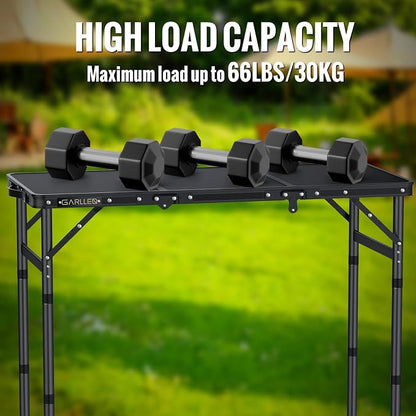GARLLEN Folding Camping Table Max Capacity 66lbs, 3-Height Adjustable Portable Camping Table with Storage Bag, Lightweight Aluminum Picnic Table for Outdoor, Beach, BBQ, 34.2" L x 15.7" W, Black