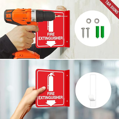 T&R Fire Extinguisher Sign, Fire Extinguisher with Down Arrow - 8 Pack - 6 x 6 Inches Glow-In-The-Dark Acrylic, 2 pre-drilled holes, Includes Matching Screws, Use for Home Office/Business