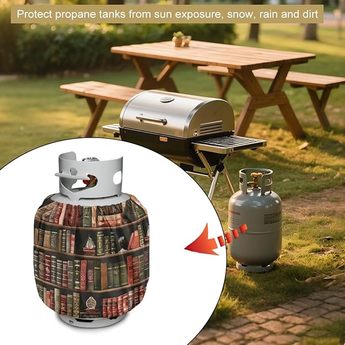 Propane Tank Covers 20lb Starfish Outdoor Heavy Duty Waterproof Windproof Gas Tank Cylinder Cover with Elastic Brand, Dress up Your Gas Grill Book Shelf