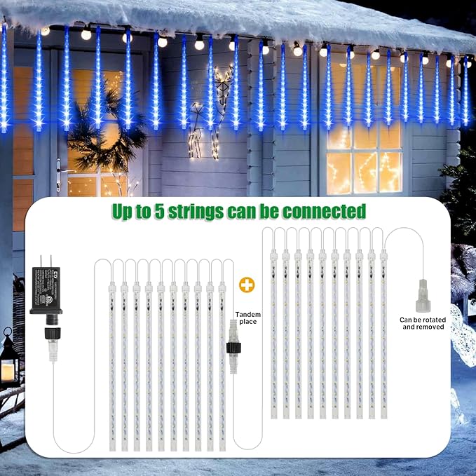 LAMPHOME Christmas Lights Outdoor,12-inch LED Meteor Shower Icicle Lights, 10 Tubes 240 LED String Lights. Waterproof Plug, Shower Rain for Xmas Tree Yard House Decor Blue