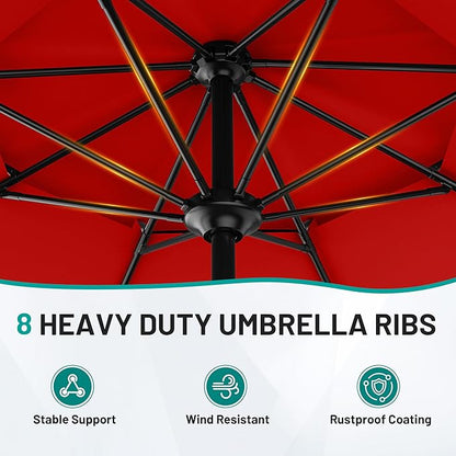 AreShark 10ft 2 Tiers Patio Umbrella - Outdoor Umbrella Waterproof UV Protection, Market Table Umbrella w/Push Button Tilt&Crank for Pool, Porch, Garden(Red)