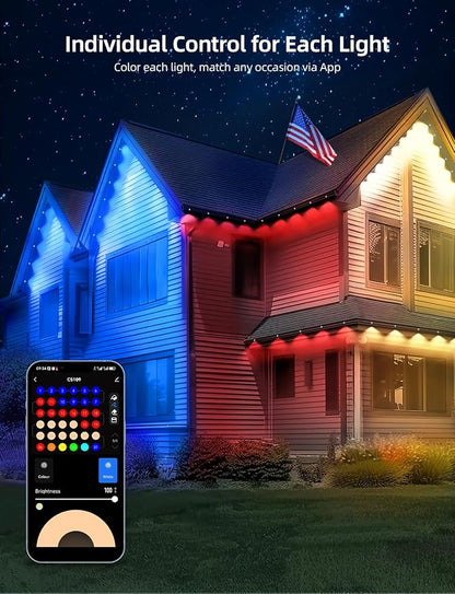 APPECK Permanent Outdoor Lights 50FT with 36 LEDs, Smart Eaves Lights RGBW | Waterproof Outdoor String Lights, 110+ Scene Modes, 40LM Warm White, for Daily/Holiday Decor, App/Voice/Remote Control, Black