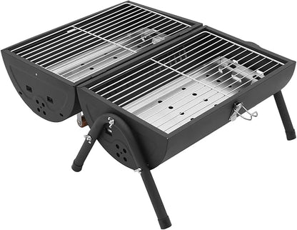 Barbecue Charcoal Barrel Grill, Portable Vertical C-harcoal Smoker G-rill, Outdoor Indoor Hanging BBQ C-harcoal Barrel G-rill with 360° Heated, Built-In Oil and Ash Trays (15.4x16.9in 28 Skewers)