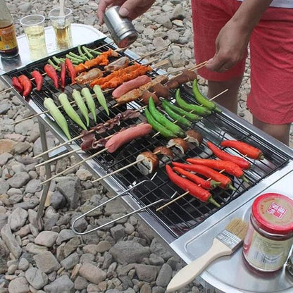 Charcoal Barbecue Grill Portable BBQ Grill Stainless Steel Folding BBQ Camping Grill for Outdoor Grilling Hiking Picnics Cooking Tailgating Backpacking Party,Checkered Iron mesh