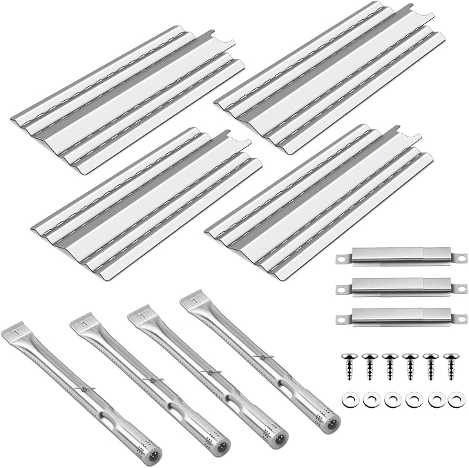 Grill Replacement Parts for Kenmore 415.23667310, Charbroil 463439915 | Zemibi 14.75" Grill Heat Plates, Burner Tubes and Adjustable Crossover Tube, 4 Pack, Stainless Steel