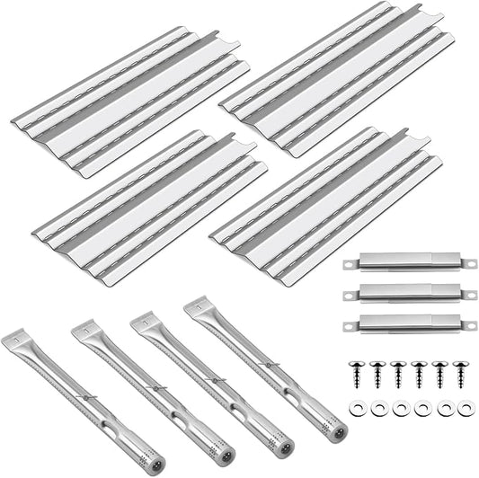 Grill Replacement Parts for Kenmore 415.23667310, Charbroil 463439915 | Zemibi 14.75" Grill Heat Plates, Burner Tubes and Adjustable Crossover Tube, 4 Pack, Stainless Steel