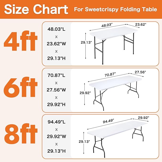 Sweetcrispy 8 FT Folding Picnic Table Easy to Fold and Store, Foldable Table for Camping Picnic Dining Party Kitchen Outdoor Indoor with Carrying Handle