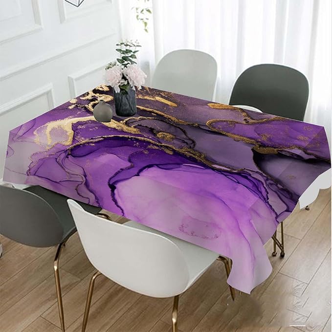 Purple Ink Gold Powder Decorative Rectangle Tablecloth Ripple Textures Color Blending Creative Art Polyester Table Cloths Kitchen Table Cover for Dining BBQ Picnic Coffee Table 52 x 70 Inch 4-6 Seats