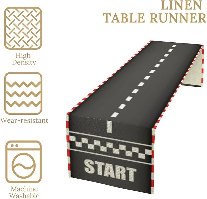 Creative Finish Line Racing Table Runner Burlap for Home Kitchen Dining Dinner Indoor Outdoor Party Farmhouse Table Decor 13x70 Inch