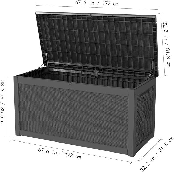 FEFLO 260 Gallon Waterproof Resin Outdoor Storage Box, Lockable & UV Resistant Patio Deck Boxes, Outside Storage for Patio Cushions, Pool Toys, Garden Tools & Package Delivery, Black