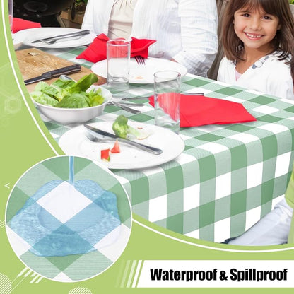 Smiry Picnic Table Cloth, Vinyl Tablecloths with Flannel Backing, 54"x54" | Waterproof Square Table Cloth, Wipeable Buffalo Plaid Table Cover for Indoor and Outdoor (Sage Green & White)