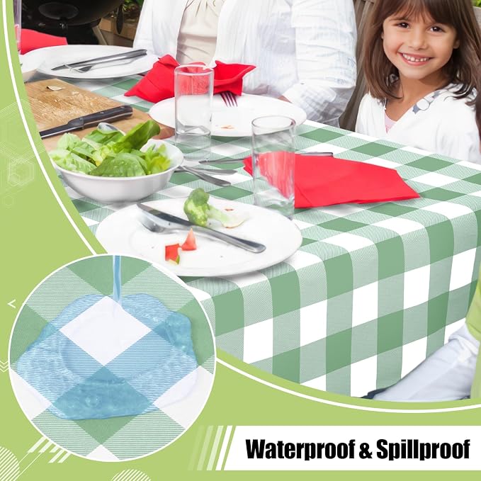 Smiry Picnic Table Cloth, Vinyl Tablecloths with Flannel Backing, 60"x60" | Waterproof Square Table Cloth, Wipeable Buffalo Plaid Table Cover for Indoor and Outdoor (Sage Green & White)