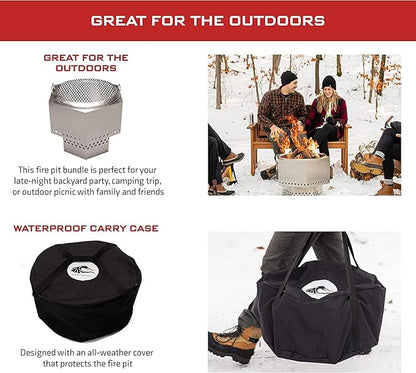 Dragonfire Portable Smokeless Firepit, Accessories Included: Grill, Base Stand, Carrying Case. Wood Pellet/Log Burning Outdoor Fire Pit. Stainless Steel, 22 Inch, Nesting Base for Compact Storage.