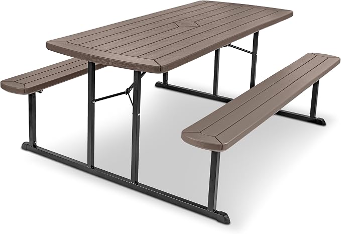 OEF Furnishings Heavy Duty Blow Molded Folding Picnic Table - Brown, Brown Frame